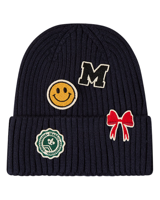 Kids "Happy Varsity" Rayon-Blend Ribbed Knit Cuffed Beanie
