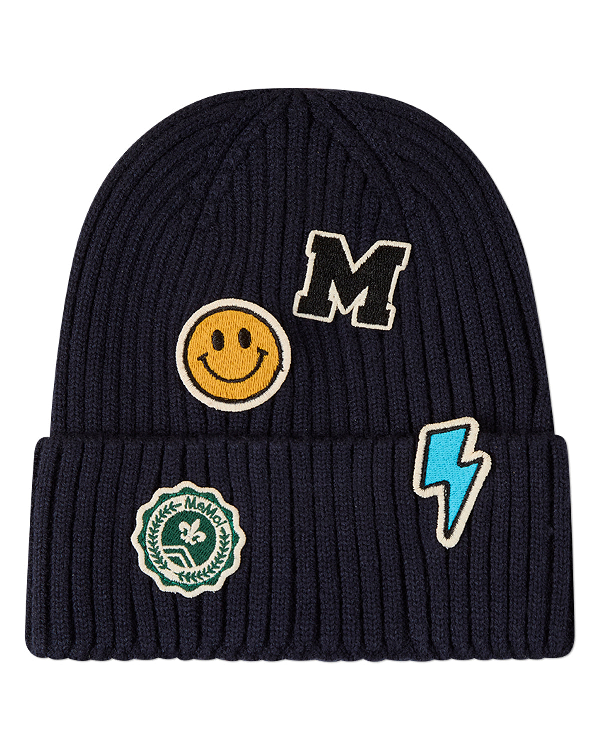 Kids "Happy Varsity" Rayon-Blend Ribbed Knit Cuffed Beanie