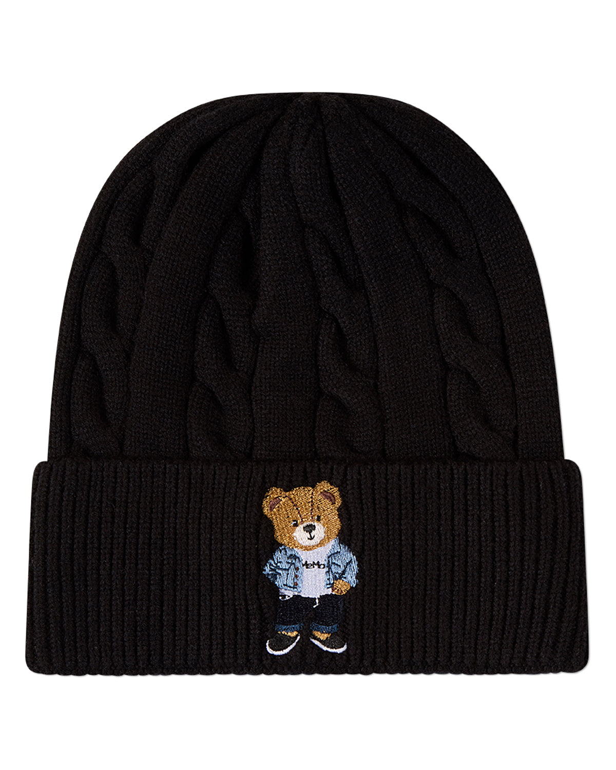 Kids "Cool Teddy" Rayon-Blend Cable-Knit Cuffed Embroidered Beanie