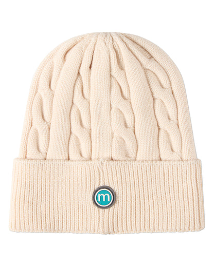 Kids "Cool Teddy" Rayon-Blend Cable-Knit Cuffed Embroidered Beanie