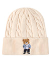 Kids "Cool Teddy" Rayon-Blend Cable-Knit Cuffed Embroidered Beanie