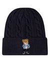 Kids "Cool Teddy" Rayon-Blend Cable-Knit Cuffed Embroidered Beanie