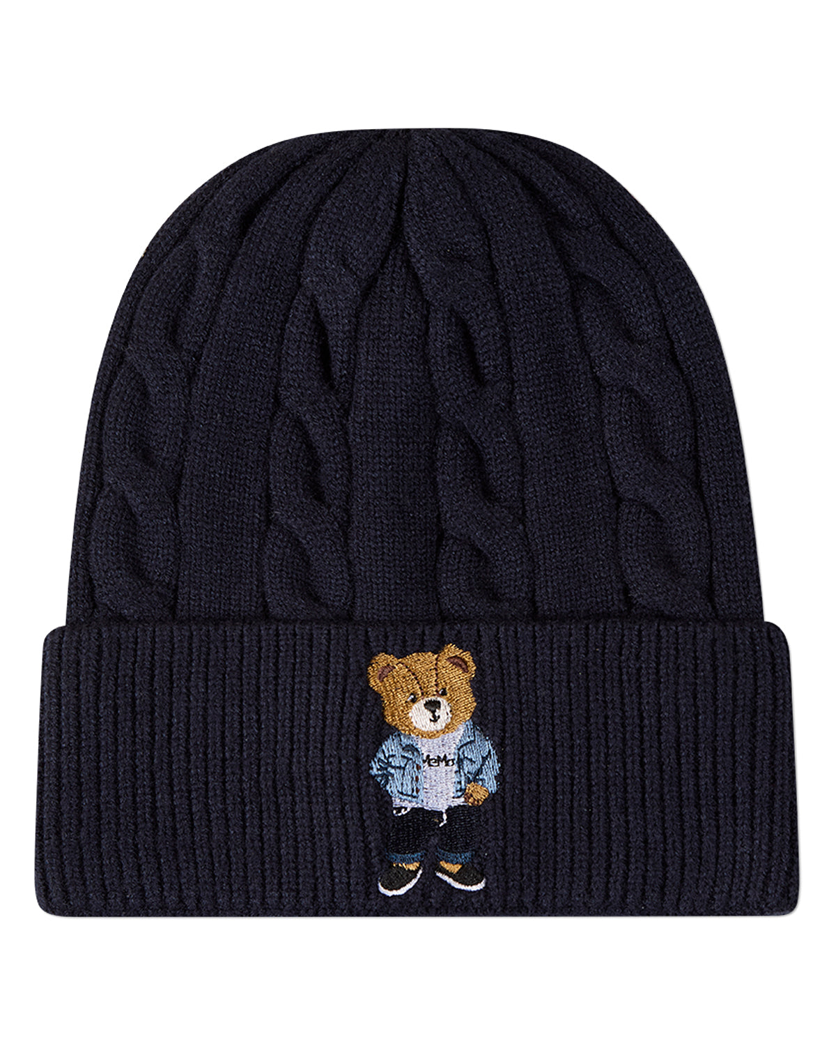 Kids "Cool Teddy" Rayon-Blend Cable-Knit Cuffed Embroidered Beanie
