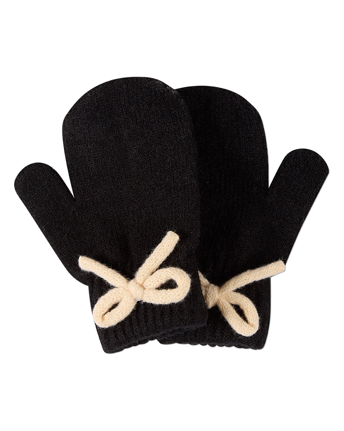 Little Girls "Sweet Knit Bow" Ribbed Rayon-Blend Mittens