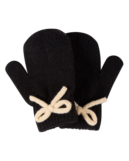 Little Girls "Sweet Knit Bow" Ribbed Rayon-Blend Mittens
