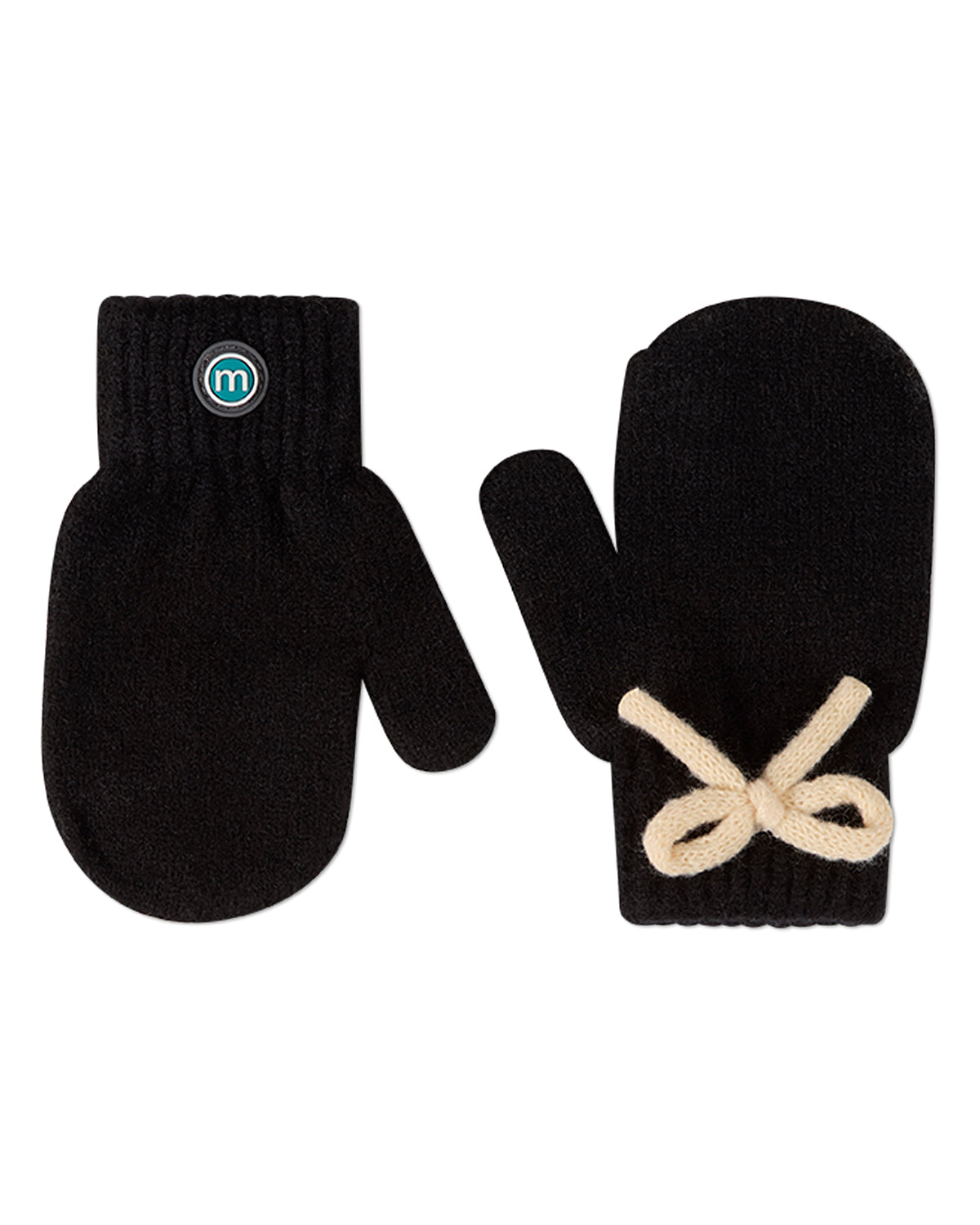 Little Girls "Sweet Knit Bow" Ribbed Rayon-Blend Mittens
