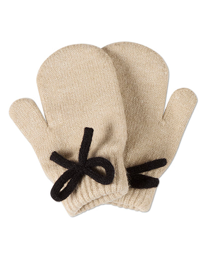 Little Girls "Sweet Knit Bow" Ribbed Rayon-Blend Mittens