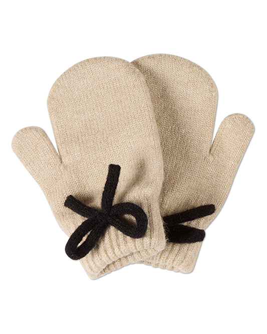 Little Girls "Sweet Knit Bow" Ribbed Rayon-Blend Mittens