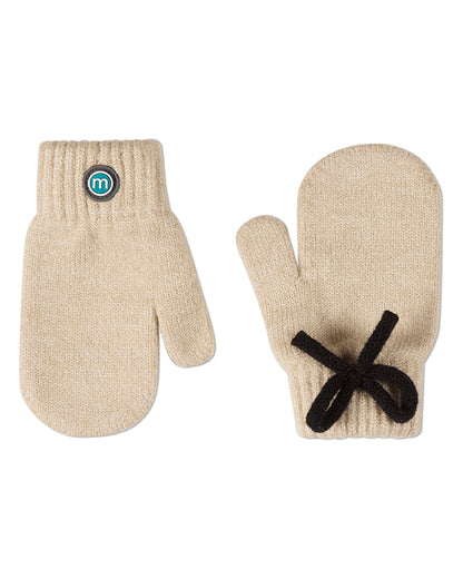 Little Girls "Sweet Knit Bow" Ribbed Rayon-Blend Mittens
