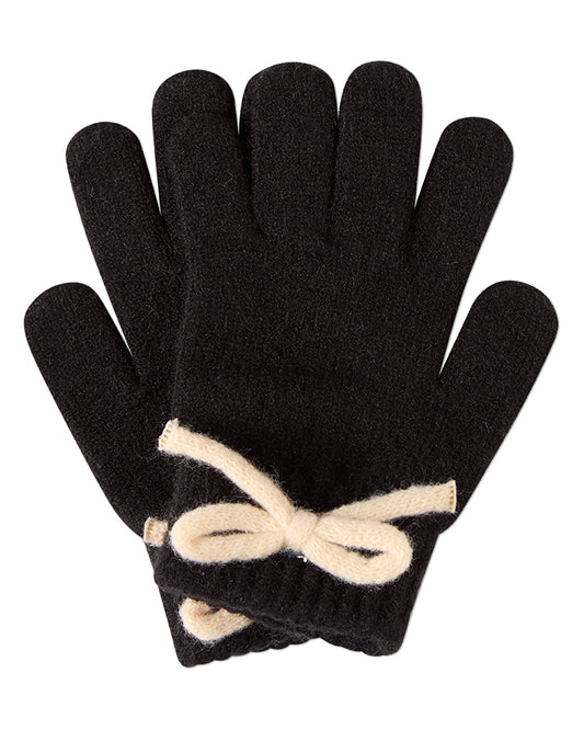 Girls "Sweet Knit Bow" Rayon-Blend Rib-Knit Gloves