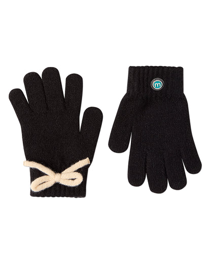 Girls "Sweet Knit Bow" Rayon-Blend Rib-Knit Gloves
