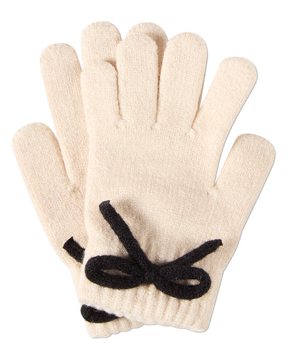 Girls "Sweet Knit Bow" Rayon-Blend Rib-Knit Gloves