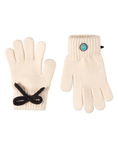 Girls "Sweet Knit Bow" Rayon-Blend Rib-Knit Gloves