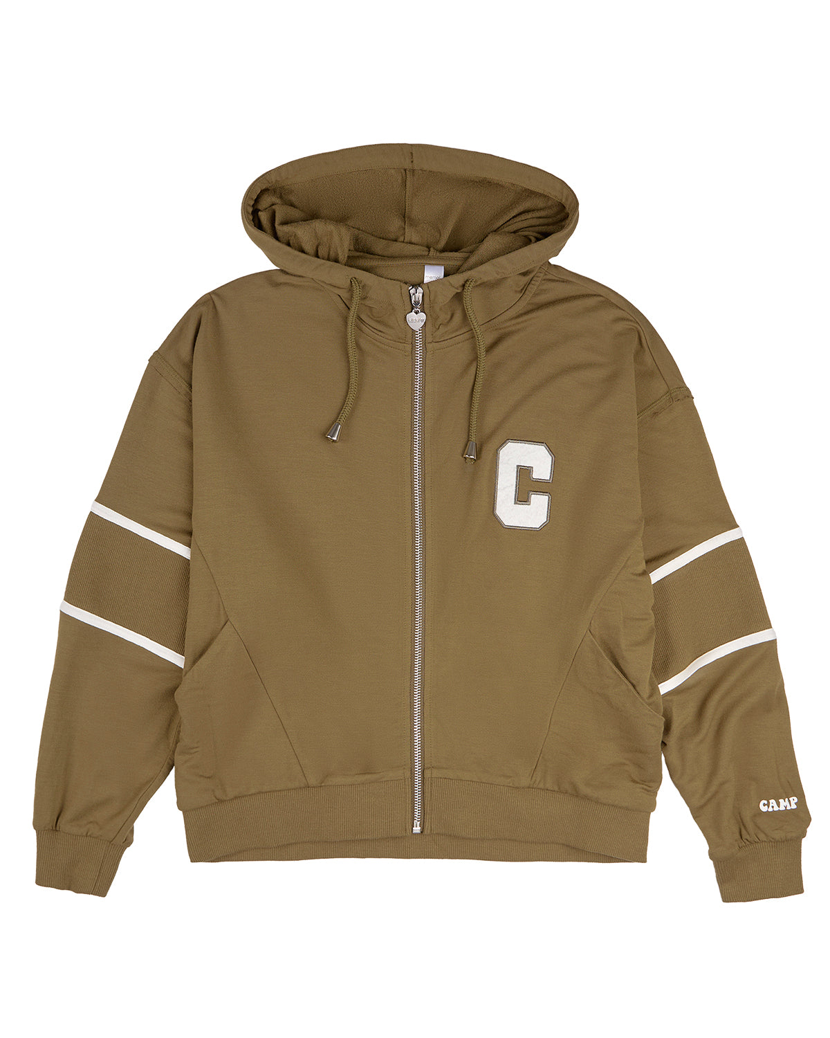 Girls Sporty C Camp Patch Zippered Hoodie : Color: Olive