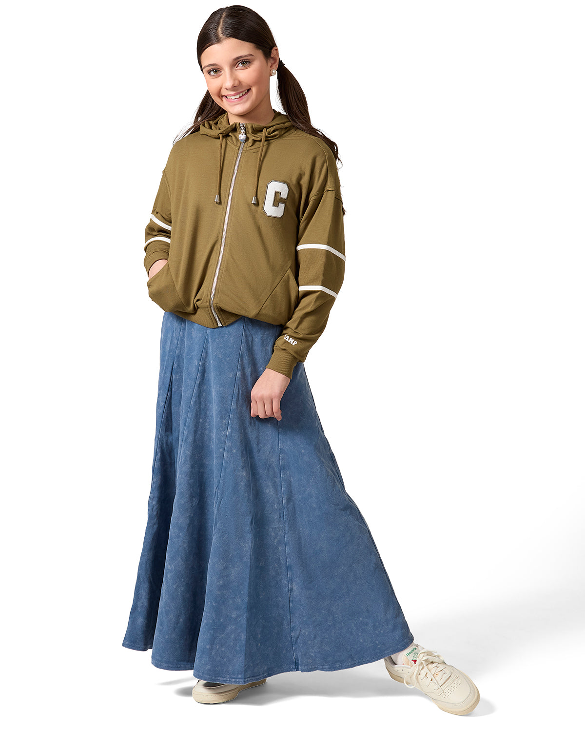 Girls Sporty C Camp Patch Zippered Hoodie : Color: Olive