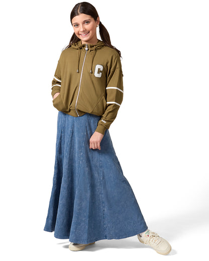 Girls Sporty C Camp Patch Zippered Hoodie : Color: Olive
