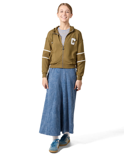 Girls Sporty C Camp Patch Zippered Hoodie : Color: Olive