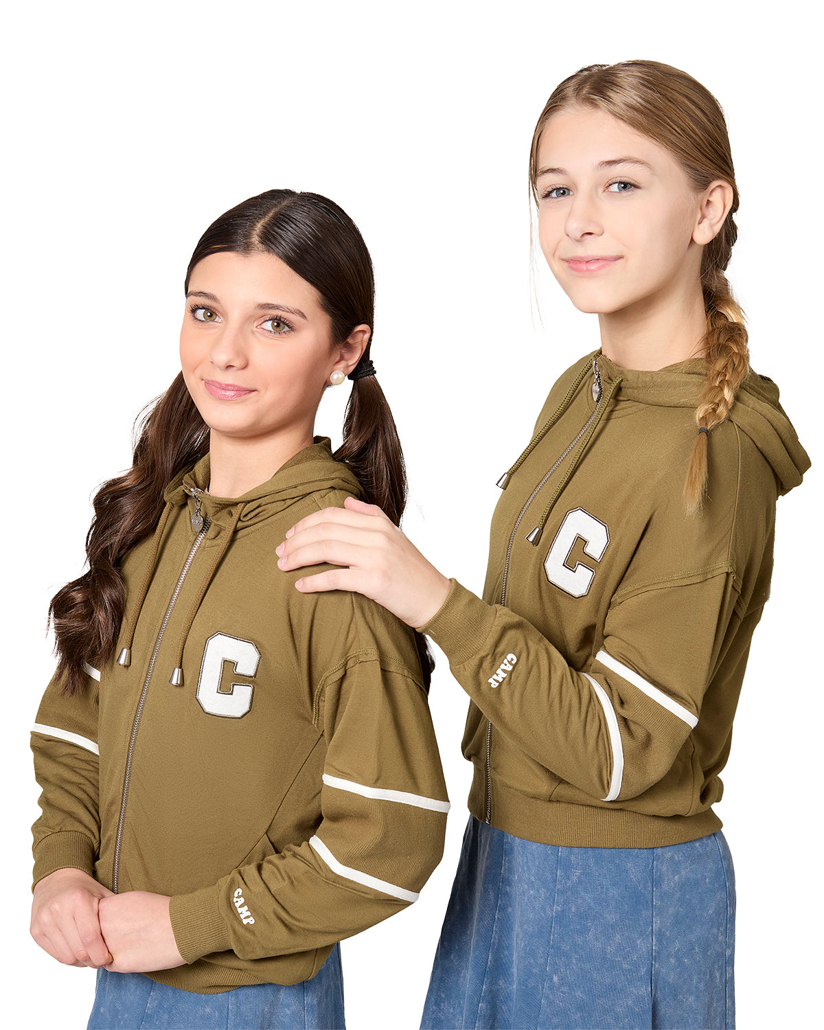 Girls Sporty C Camp Patch Zippered Hoodie : Color: Olive