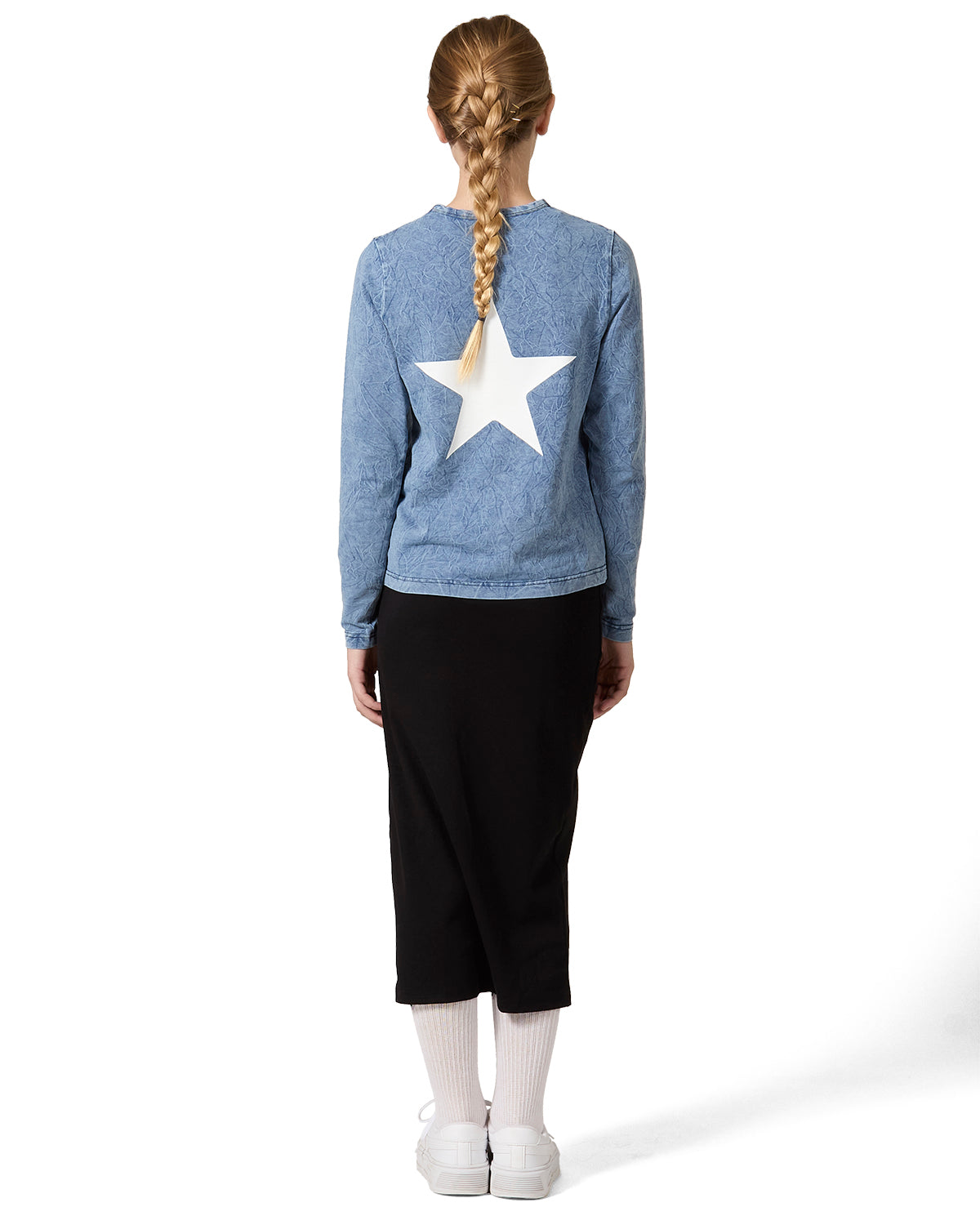 Girls Back Star Design Cotton Rich Long Sleeve T-Shirt : Color: Denim