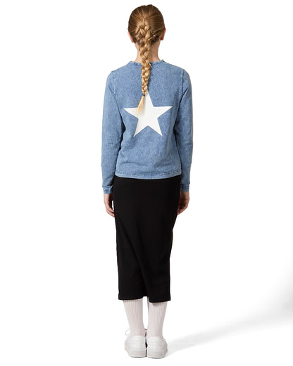 Girls Back Star Design Cotton Rich Long Sleeve T-Shirt : Color: Denim