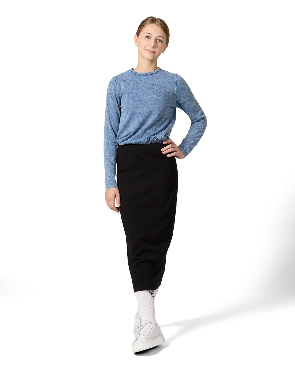 Girls Back Star Design Cotton Rich Long Sleeve T-Shirt : Color: Denim