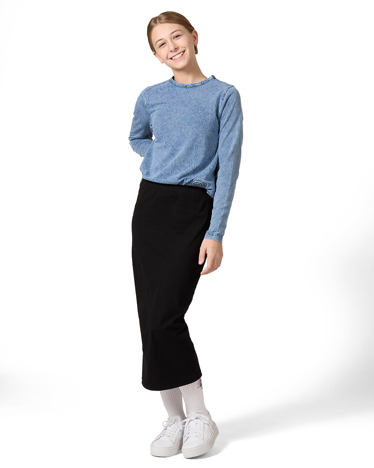 Girls Back Star Design Cotton Rich Long Sleeve T-Shirt : Color: Denim