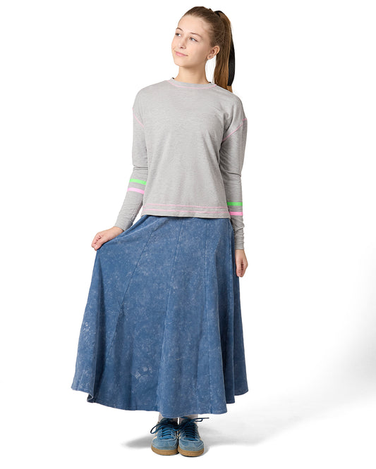 Girls Boxy Striped Long Sleeve T-Shirt : Color: Gray Heather