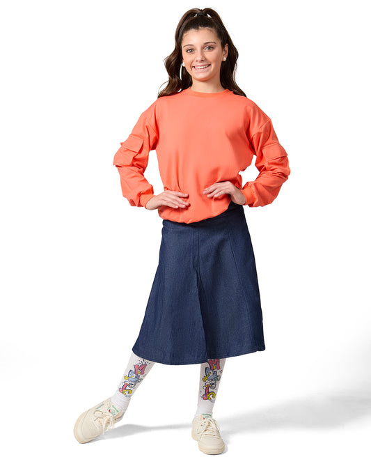 Girls Cargo Sleeve Cotton Rich Bomber Style Long Sleeve T-Shirt : Color: Coral