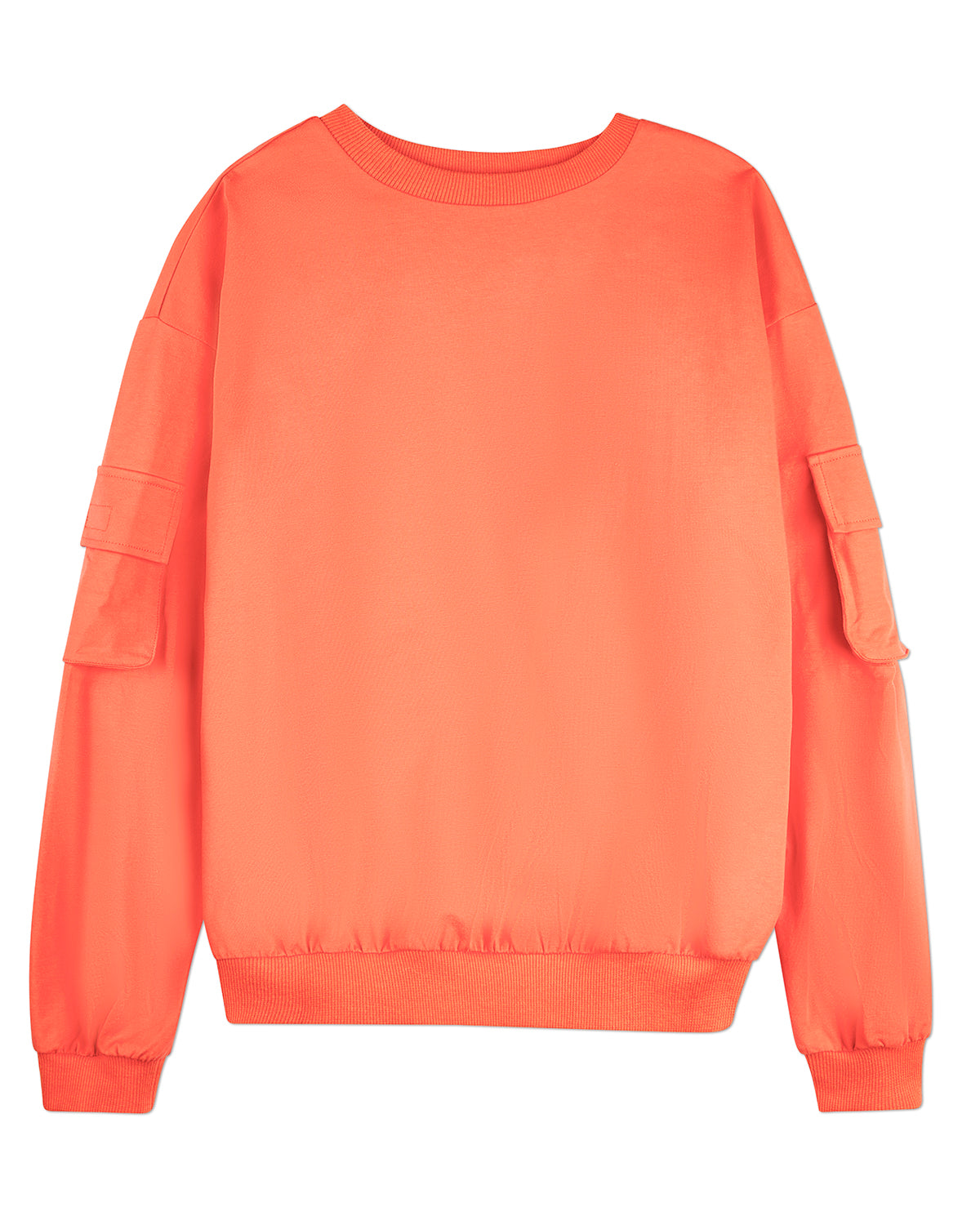 Girls Cargo Sleeve Cotton Rich Bomber Style Long Sleeve T-Shirt : Color: Coral