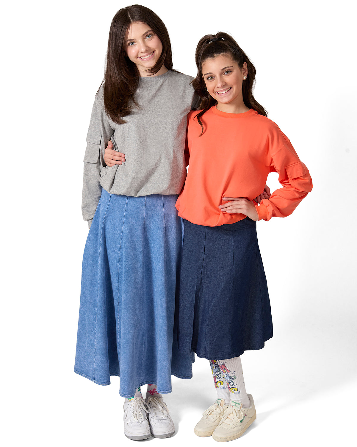 Girls Cargo Sleeve Cotton Rich Bomber Style Long Sleeve T-Shirt : Color: Coral