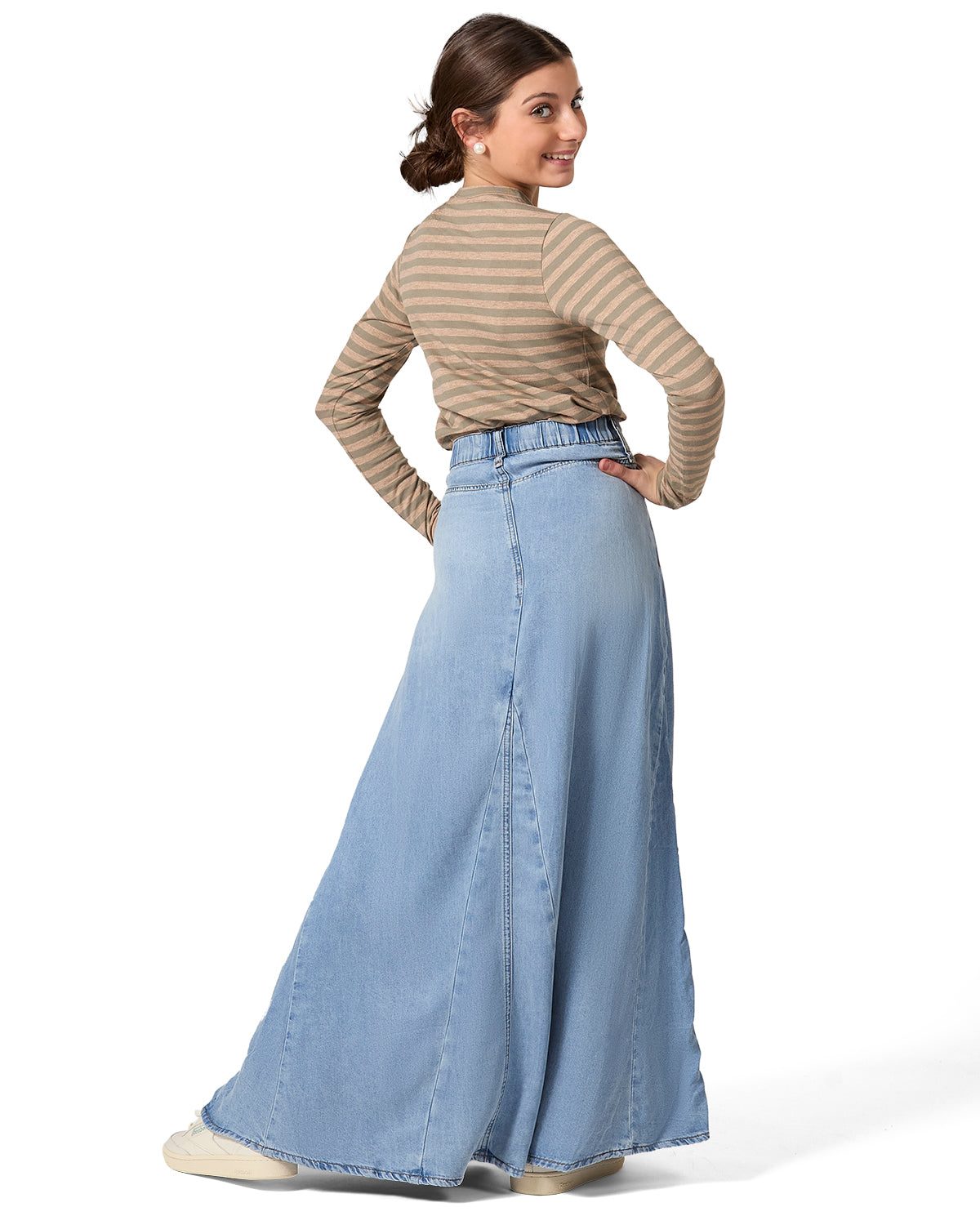 Girls Nautical Striped Cotton-Rich Long Sleeve T-Shirt : Color: Olive