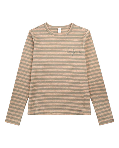 Girls Nautical Striped Cotton-Rich Long Sleeve T-Shirt : Color: Olive