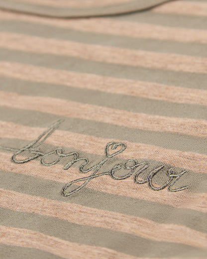 Girls Nautical Striped Cotton-Rich Long Sleeve T-Shirt : Color: Olive