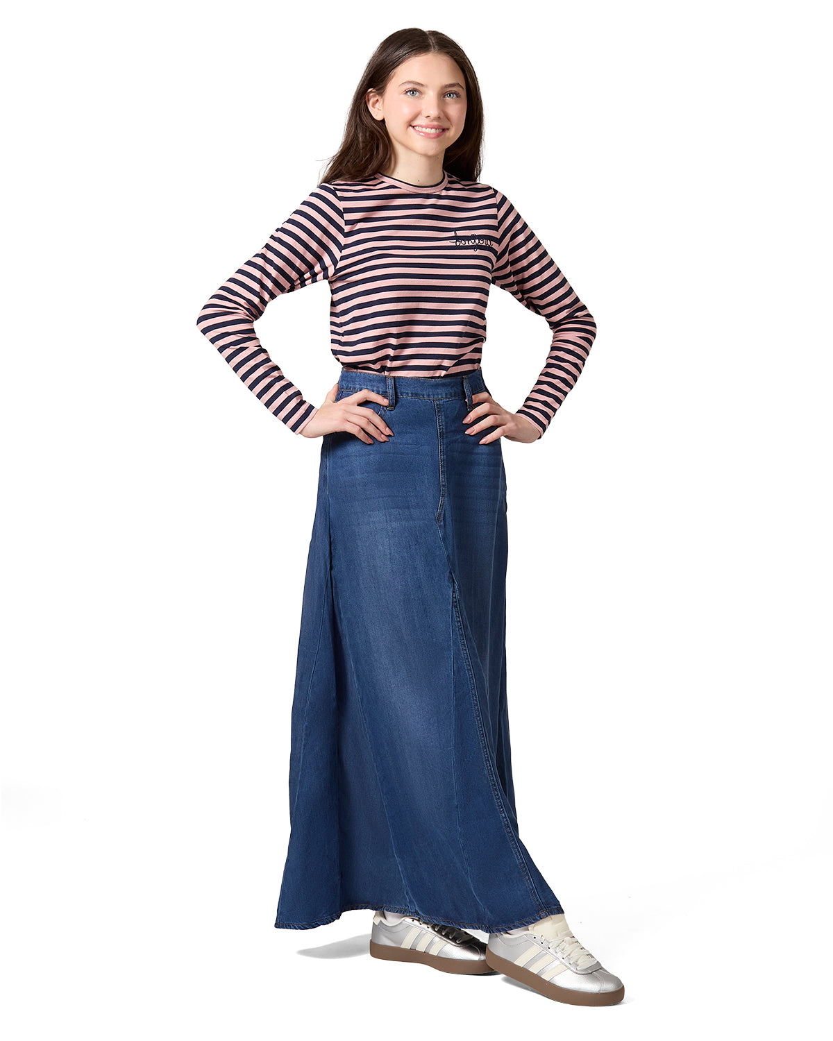 Girls Nautical Striped Cotton-Rich Long Sleeve T-Shirt : Color: Olive