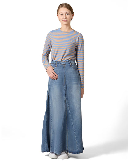 Girls Nautical Striped Cotton-Rich Long Sleeve T-Shirt : Color: Olive