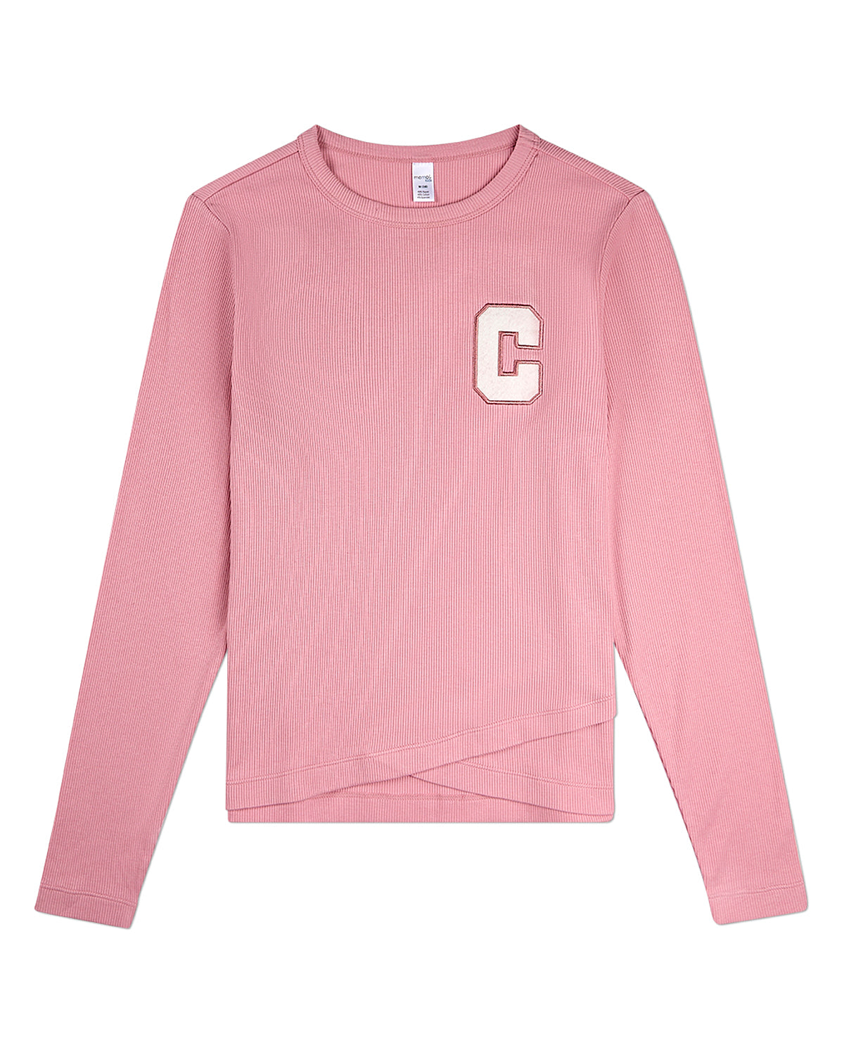 Girls Ribbed C-Patch Crossover Hem Long Sleeve T-Shirt : Color: Blush
