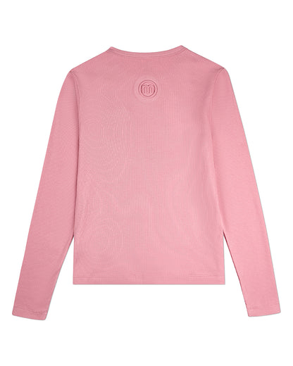 Girls Ribbed C-Patch Crossover Hem Long Sleeve T-Shirt : Color: Blush