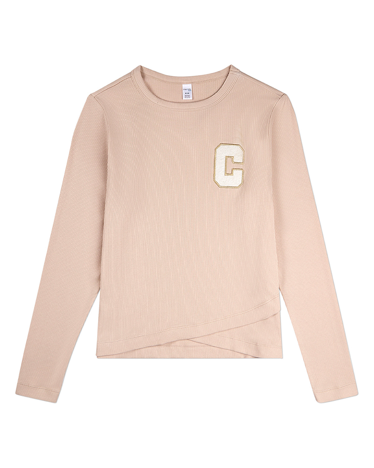 Girls Ribbed C-Patch Crossover Hem Long Sleeve T-Shirt : Color: Blush
