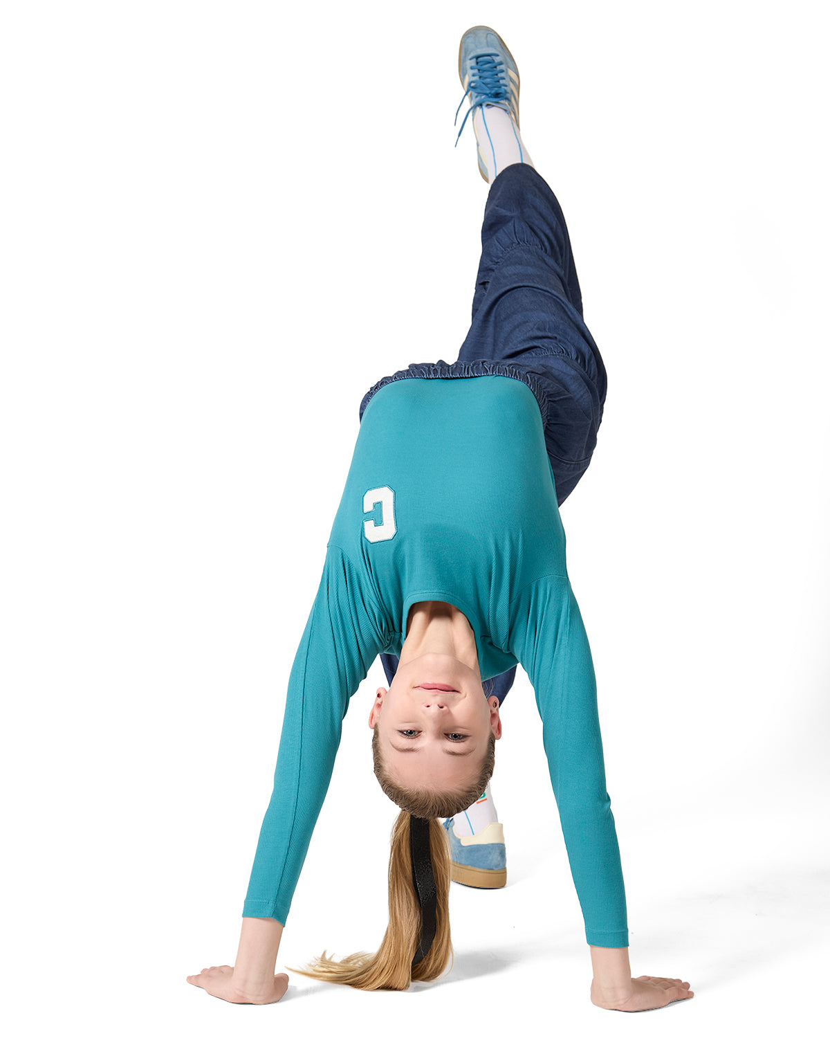 Girls Ribbed C-Patch Crossover Hem Long Sleeve T-Shirt : Color: Blush