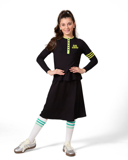 Girls Snap-Front Varsity Long Sleeve T-Shirt : Color: Black