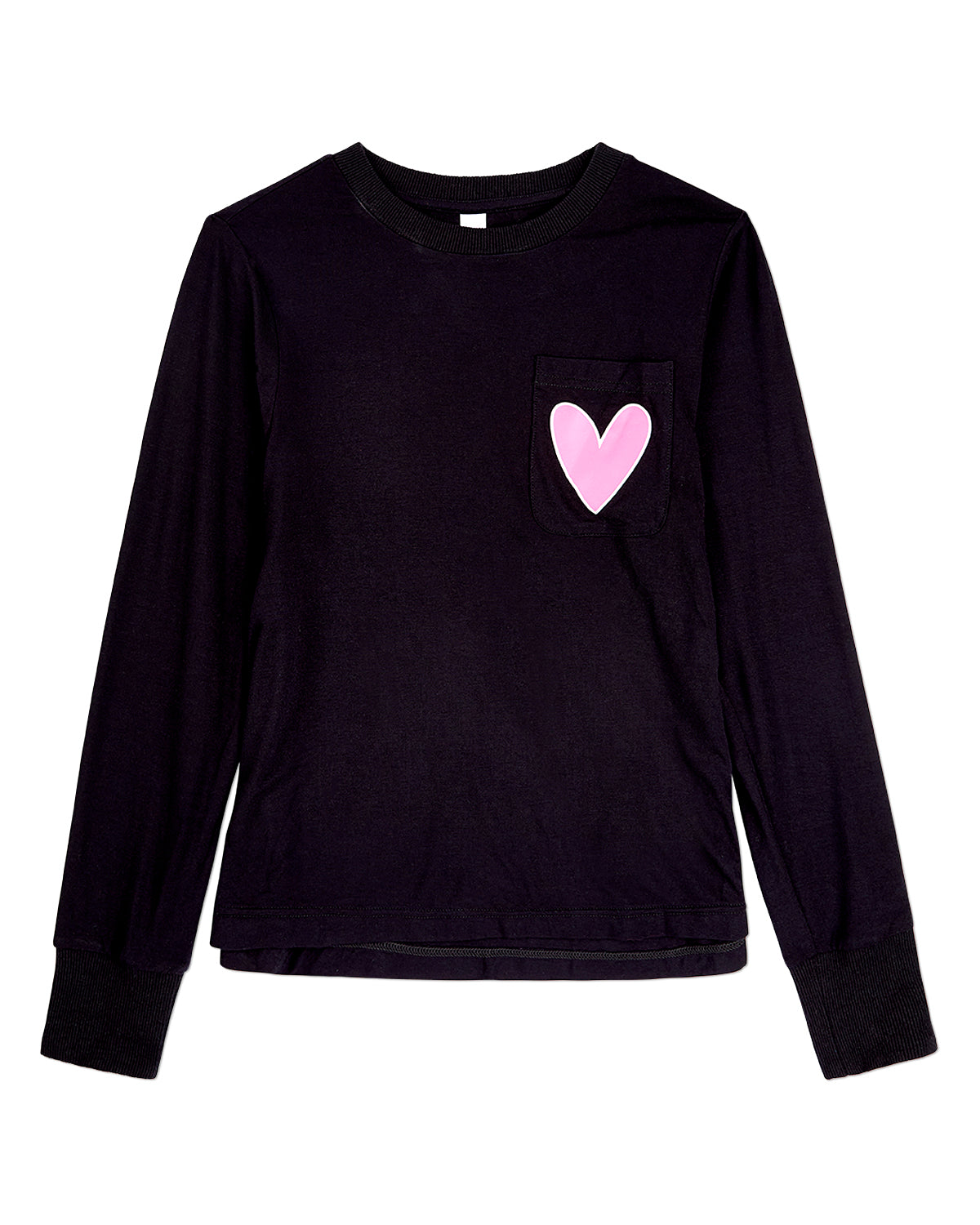 Girls Heart Graphic Trimmed Pocket Long Sleeve T-Shirt : Color: Black