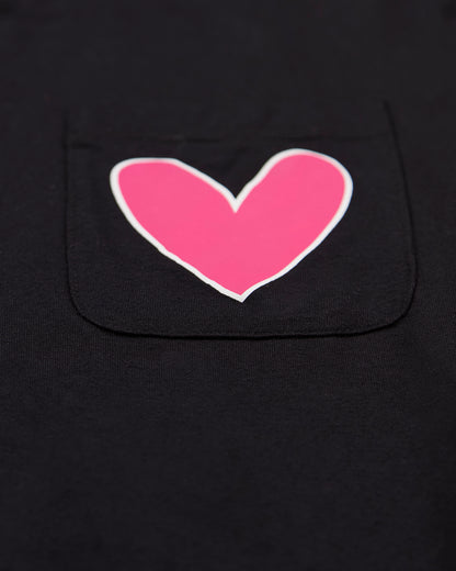 Girls Heart Graphic Trimmed Pocket Long Sleeve T-Shirt : Color: Black