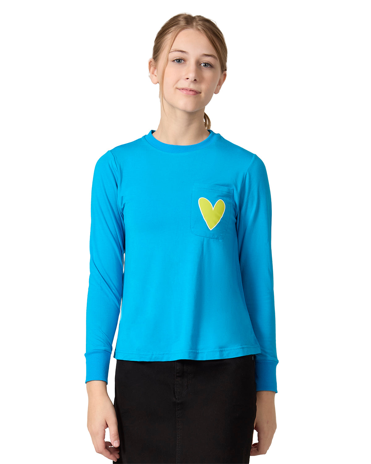 Girls Heart Graphic Trimmed Pocket Long Sleeve T-Shirt : Color: Electric Blue
