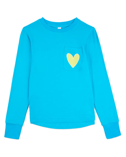 Girls Heart Graphic Trimmed Pocket Long Sleeve T-Shirt : Color: Black