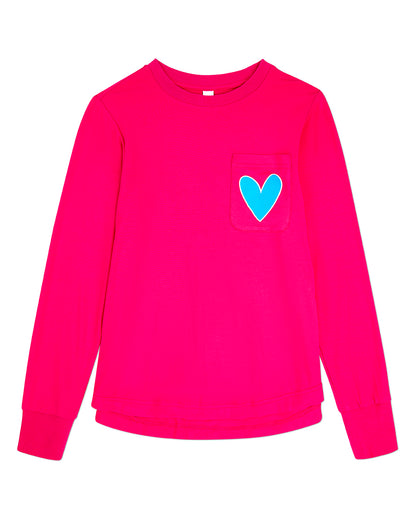 Girls Heart Graphic Trimmed Pocket Long Sleeve T-Shirt : Color: Black
