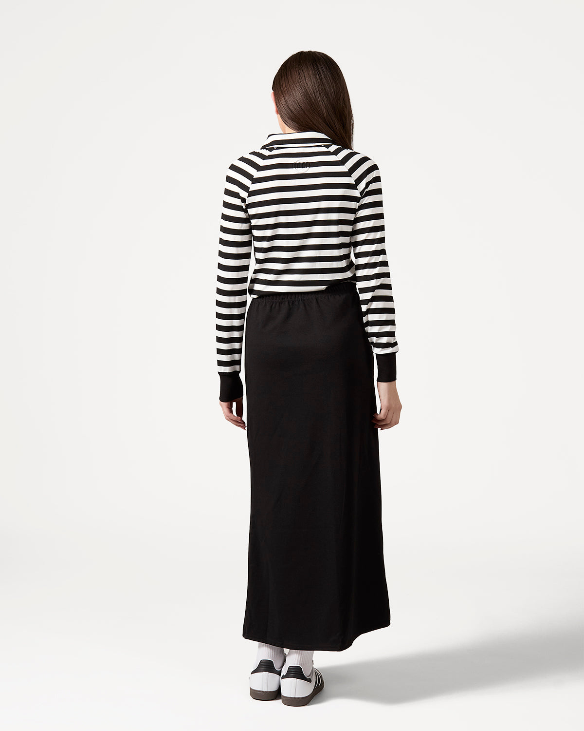 Girls Striped Mini-Ribbed Quarter Zip Long Sleeve T-Shirt : Color: Black