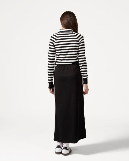 Girls Striped Mini-Ribbed Quarter Zip Long Sleeve T-Shirt : Color: Black