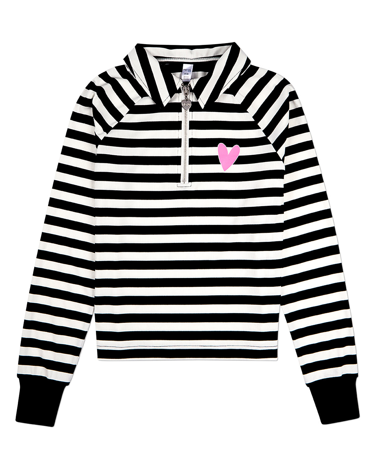 Girls Striped Mini-Ribbed Quarter Zip Long Sleeve T-Shirt : Color: Black