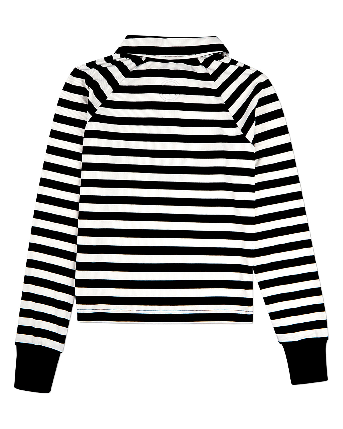Girls Striped Mini-Ribbed Quarter Zip Long Sleeve T-Shirt : Color: Black