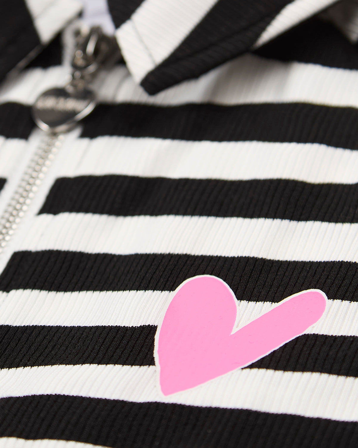 Girls Striped Mini-Ribbed Quarter Zip Long Sleeve T-Shirt : Color: Black